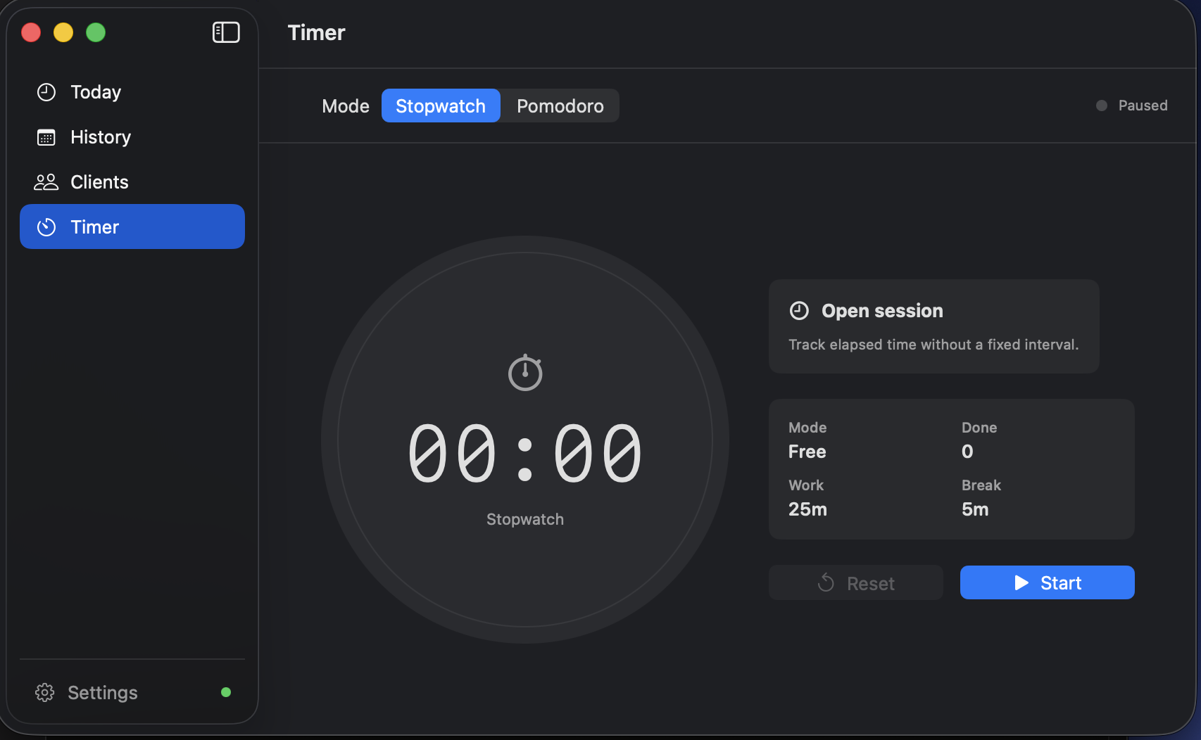 Timer — Stopwatch and Pomodoro mode