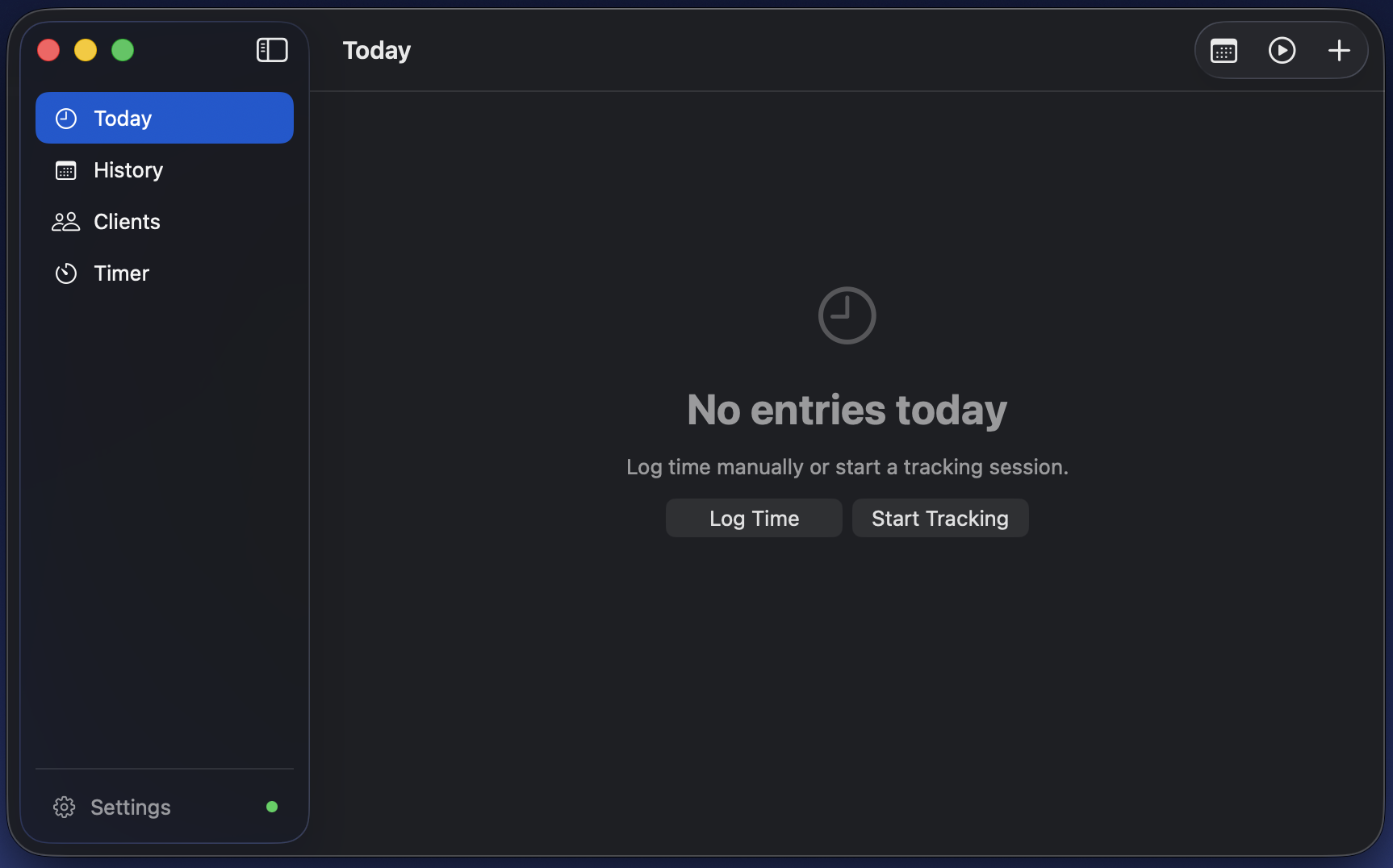 Today view — active sessions and daily entries